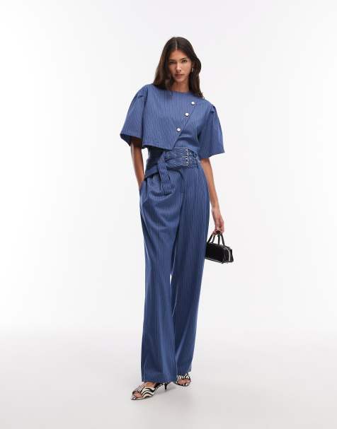Ghospell Bettie tailored pinstripe co-ord in blue - view 1