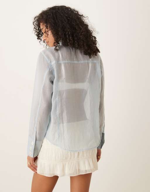 Ghospell – Blå, skir blus i organza med ficka, 3 av 4
