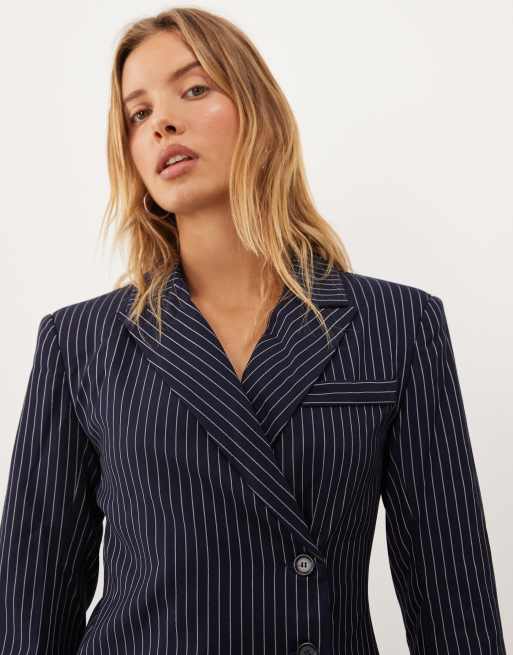 Ghospell - blazer de botonadura sencilla del conjunto Sienna en raya diplomática azul marino, 2 de 4