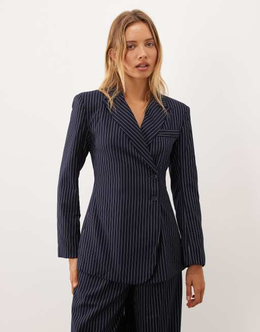 Ghospell - blazer de botonadura sencilla del conjunto Sienna en raya diplomática azul marino, 3 de 4
