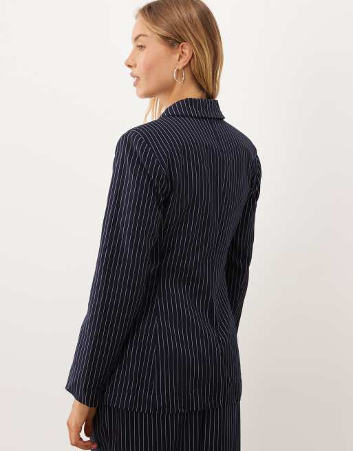 Ghospell - blazer de botonadura sencilla del conjunto Sienna en raya diplomática azul marino, 4 de 4