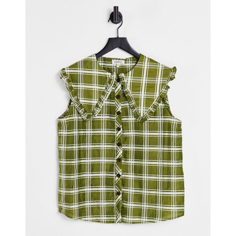 7R9HT Donna Ghospell - Blusa con bottoni e colletto a bavaglino con motivo a quadri verdi oversize