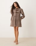 [Ghospell] Ghospell Bobbi check bow mini dress brown check XS Brown check