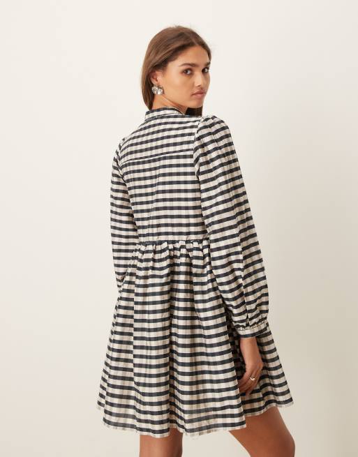Ghospell Bobbi plaid bow mini dress in black and white | ASOS