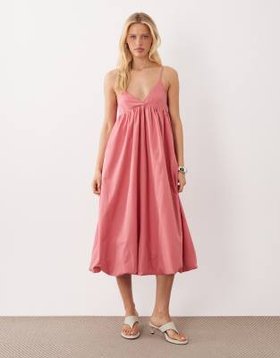 Ghospell Bodhi cami strap bubble hem midi dress in coral