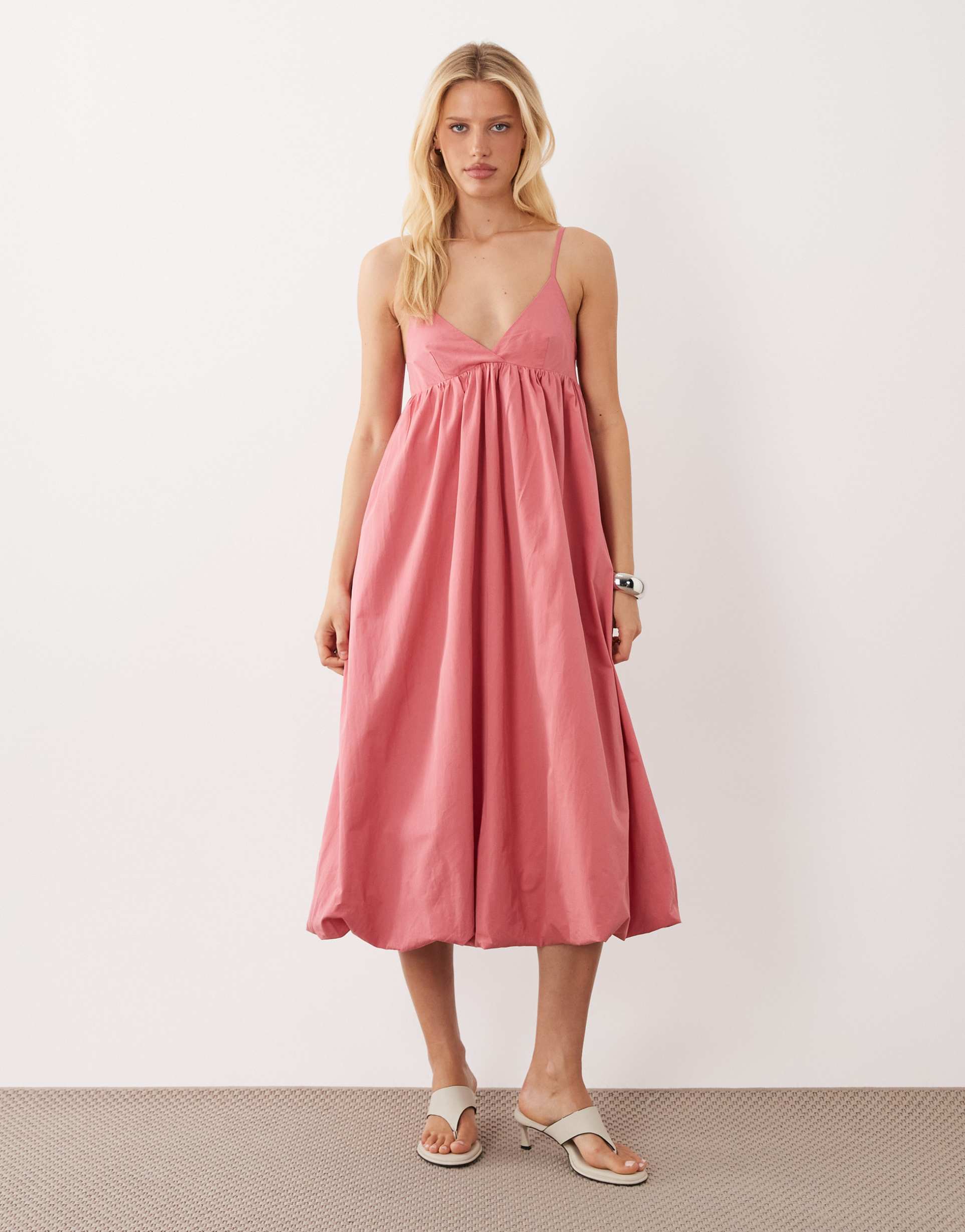ghospell bodhi cami strap bubble hem midi dress in coral