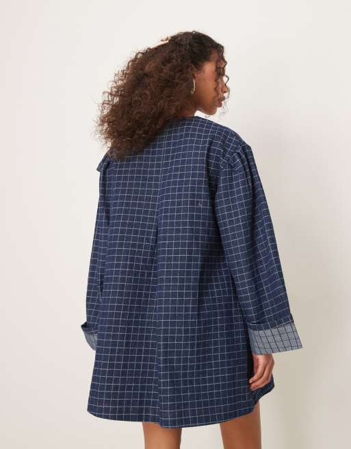 Ghospell bow detail plaid denim mini dress in blue | ASOS