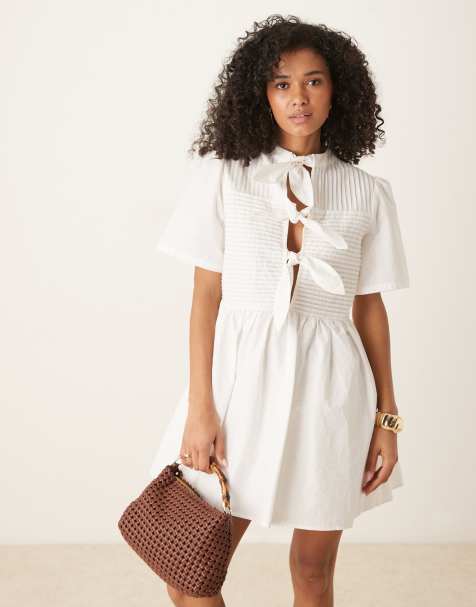 Ghospell bow front smock mini dress in white - view 1