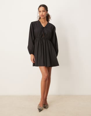 bow tie mini dress in coal black