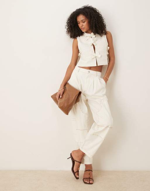 Ghospell bow top co-ord in cream, 4 of 4