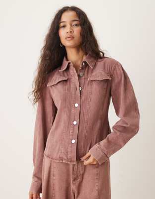 Ghospell Ghospell Britt cinched denim shirt co-ord in washed red