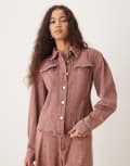 [Ghospell] Ghospell Britt cinched denim shirt in washed red (Part of a set) XS RED