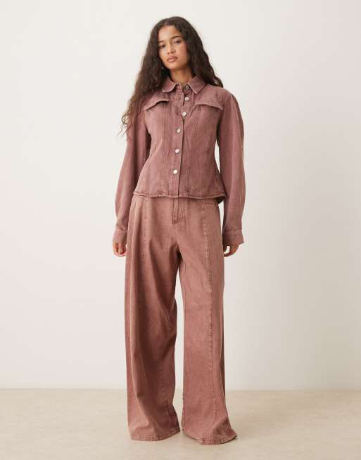 Ghospell - Britt - Coordinato di jeans stretto in vita color rosso slavato