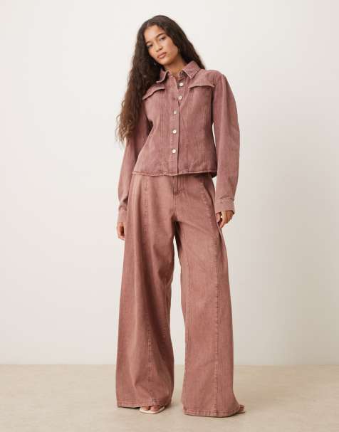 Ghospell - Britt - Jeans con fondo ampio color rosso slavato in coordinato - view 1