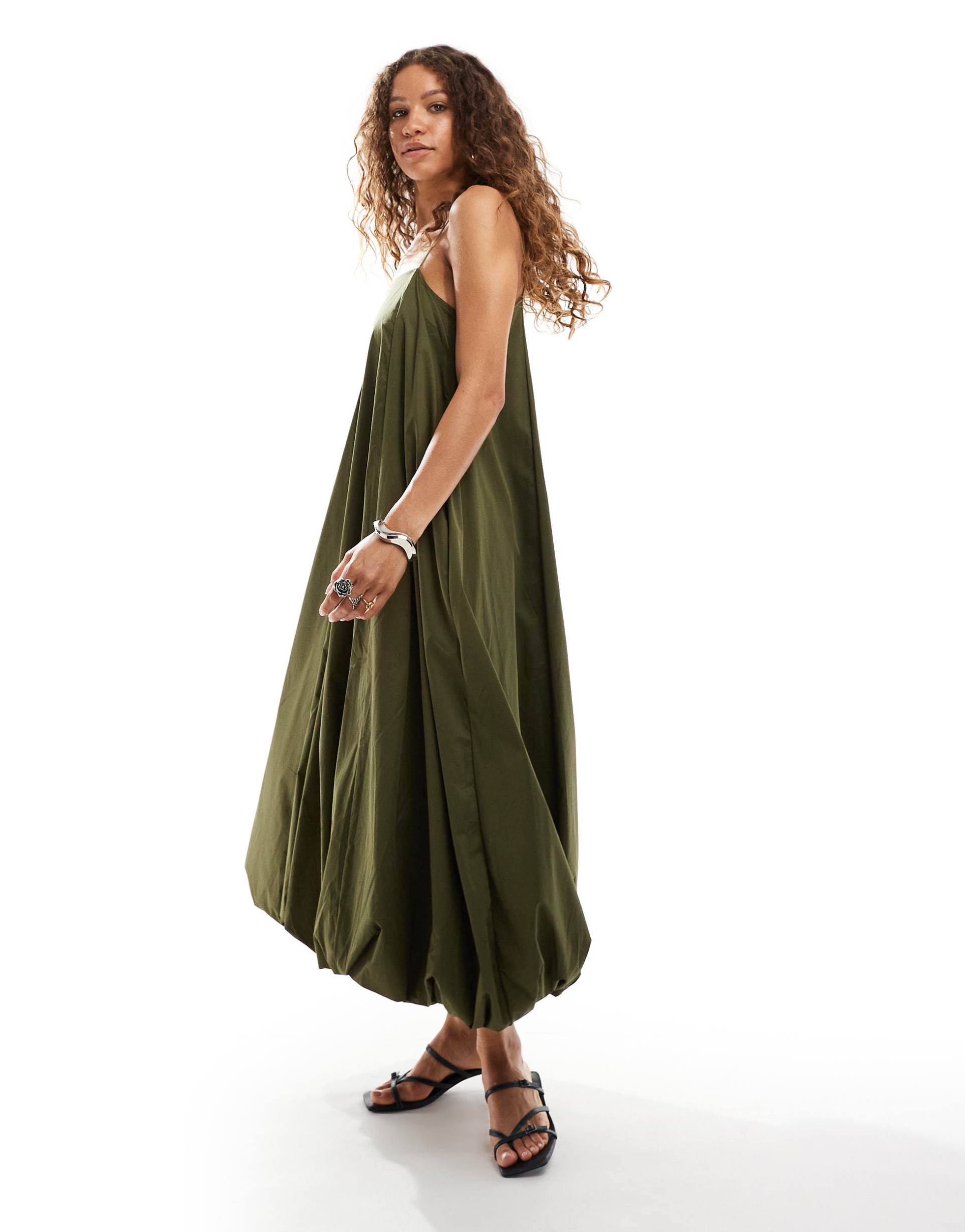 ghospell bubble midaxi dress in olive