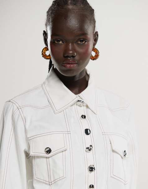Ghospell - Camicia color avorio con cuciture a contrasto in coordinato - view 1