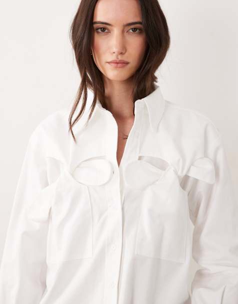 Ghospell - Camisa blanca de manga larga con detalle de lazo de algodón - view 1