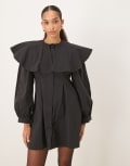 [Ghospell] Ghospell cape shirt mini dress in black M BLACK