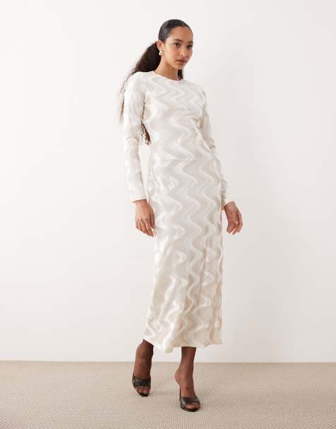 Ghospell Cecily velvet midaxi dress in cream - view 1