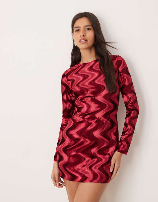 Ghospell Cecily velvet mini dress in burgundy - exclusive to ASOS