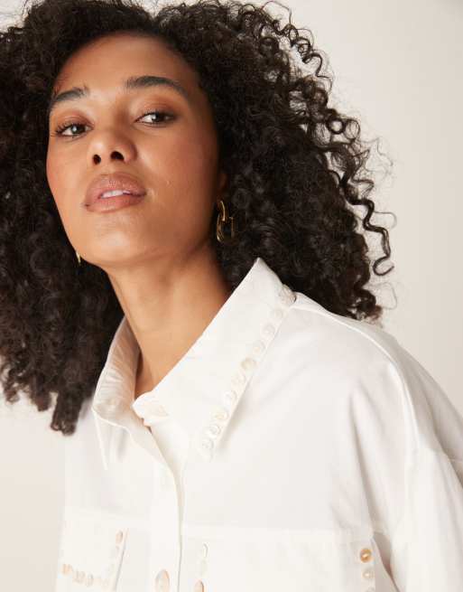 Ghospell - Chemise oversize à poches - Blanc, 2 de 4