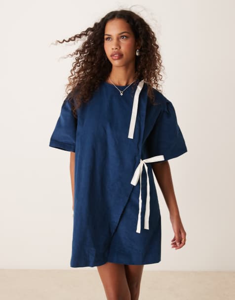 Ghospell contrast bow mini dress in navy - view 1