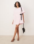 [Ghospell] Ghospell contrast bow mini dress in pink S Pink