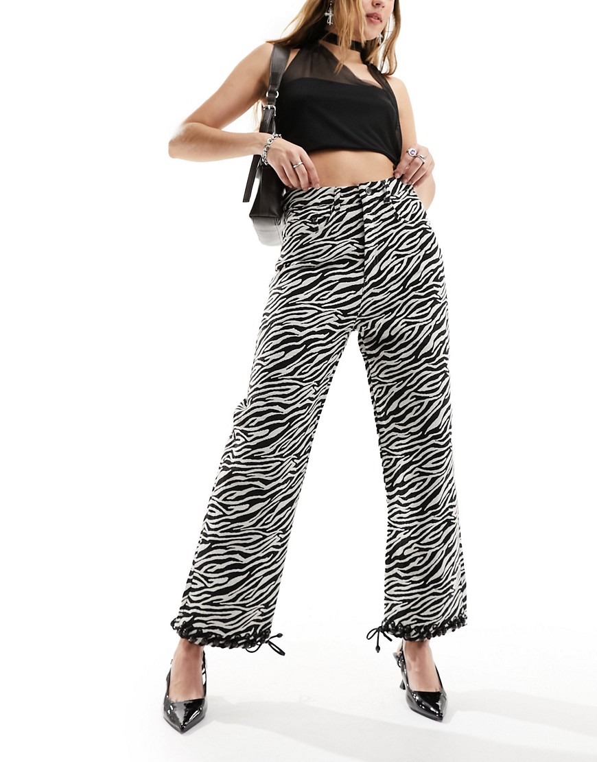 Ghospell contrast cuff trouser in zebra print-Multi
