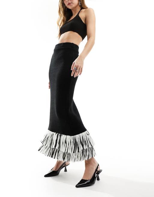 Black skirt outlet fringe hem