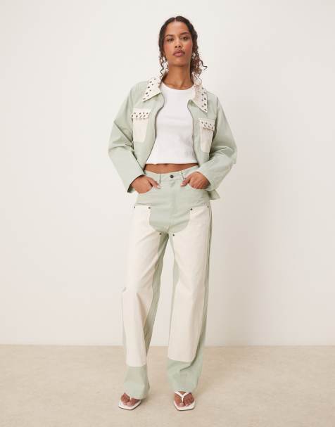Ghospell contrast jeans in light green - view 1