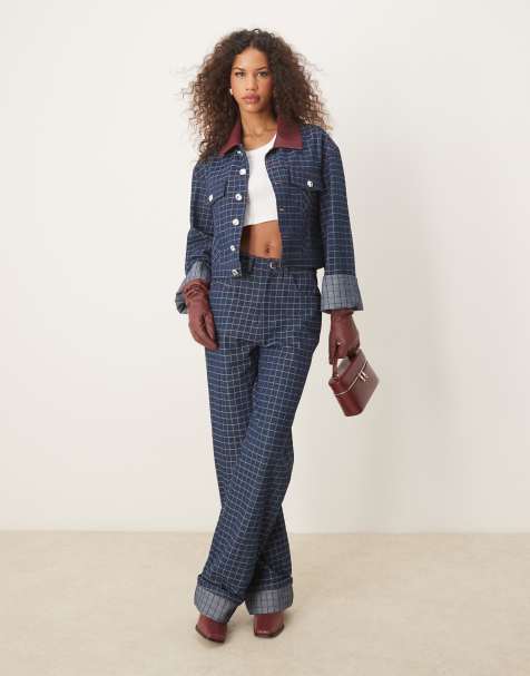 Ghospell contrast PU collar set in denim - view 1