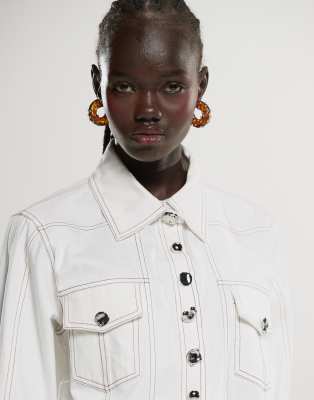 ghospell contrast stitch shirt in ivory - part of a set