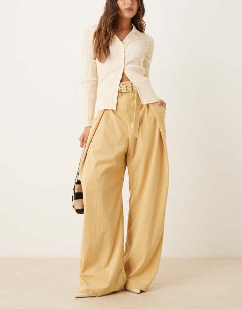 Ghospell cord wrap around wide leg trousers in yellow - view 1