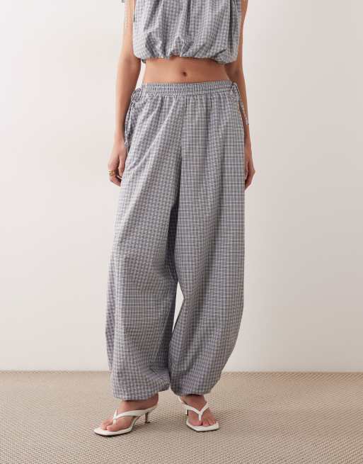 Ghospell cotton elasticated waist tie side detail balloon pants set in gingham, 2 of 5