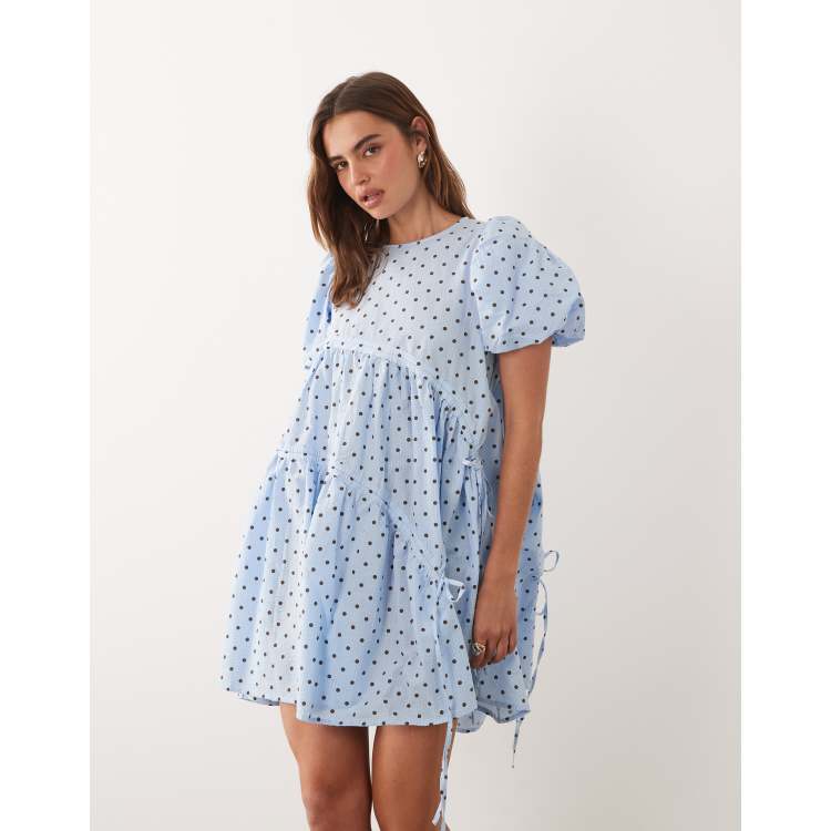 Ghospell cotton seersucker puff sleeve asymmetric drawstring