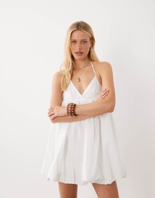 Ghospell Cove – Minikleid in Weiß gestreift mit schmalen Trägern und Ballonsaum, 3 von 4