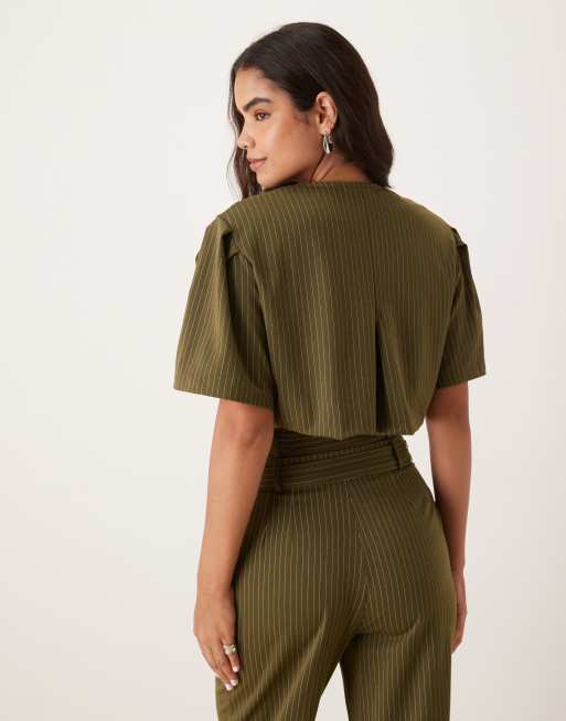 Ghospell cropped pinstripe top in green (Part of a set), 3 of 4