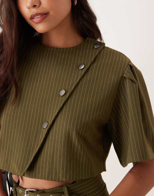 Ghospell cropped pinstripe top in green (Part of a set), 4 of 4