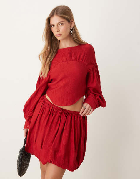 Ghospell bubble mini skirt co-ord in red