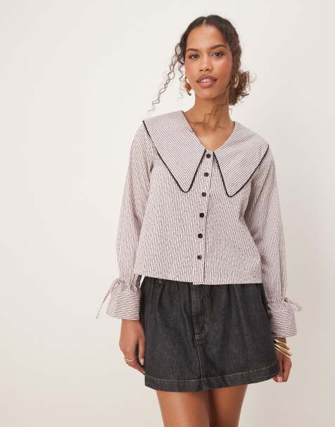 Ghospell Dara shirt with oversized collar in pink stripe print - view 1
