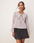[Ghospell] Ghospell Dara shirt with oversized collar in pink stripe print XS Pink