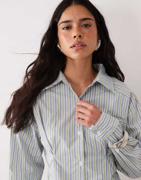 Ghospell - Delta - Camicia a maniche lunghe azzurra a righe con vita stretta - view 1