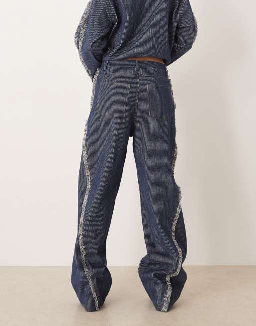 Ghospell denim cord jeans co-ord with frey detail In blue, 4 of 5