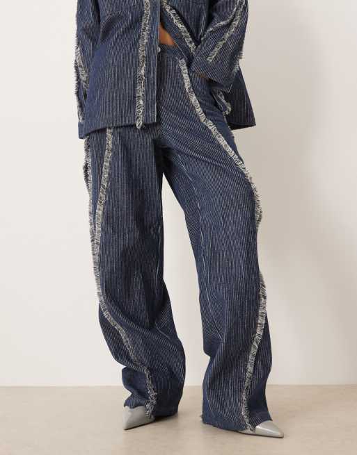 Ghospell denim cord jeans with frey detail In blue - part of a set, 2 of 5