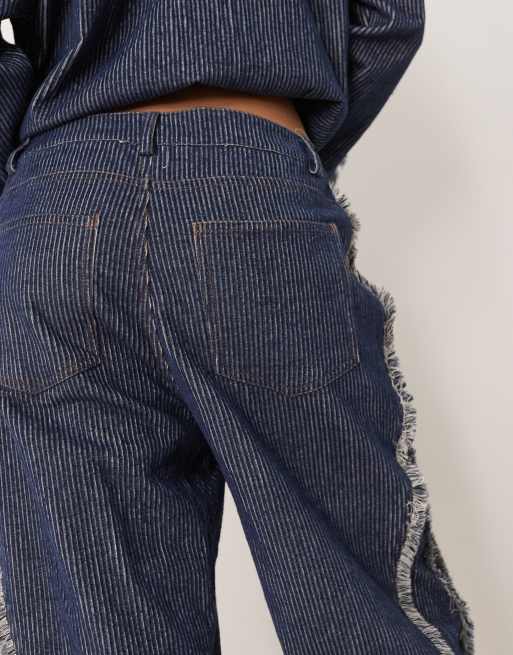 Ghospell denim cord jeans with frey detail In blue - part of a set, 3 of 5