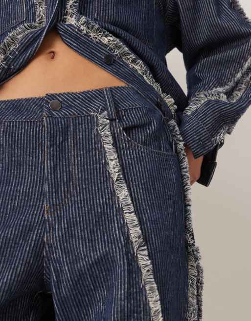 Ghospell denim cord jeans with frey detail In blue - part of a set, 5 of 5