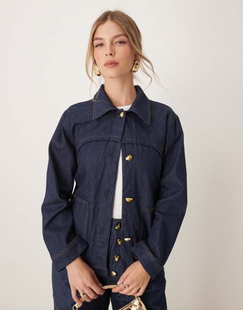 Ghospell denim drill jacket co-ord in indigo blue - view 1