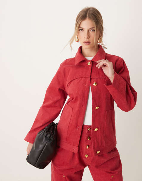 Ghospell denim drill jacket co-ord in red - view 1