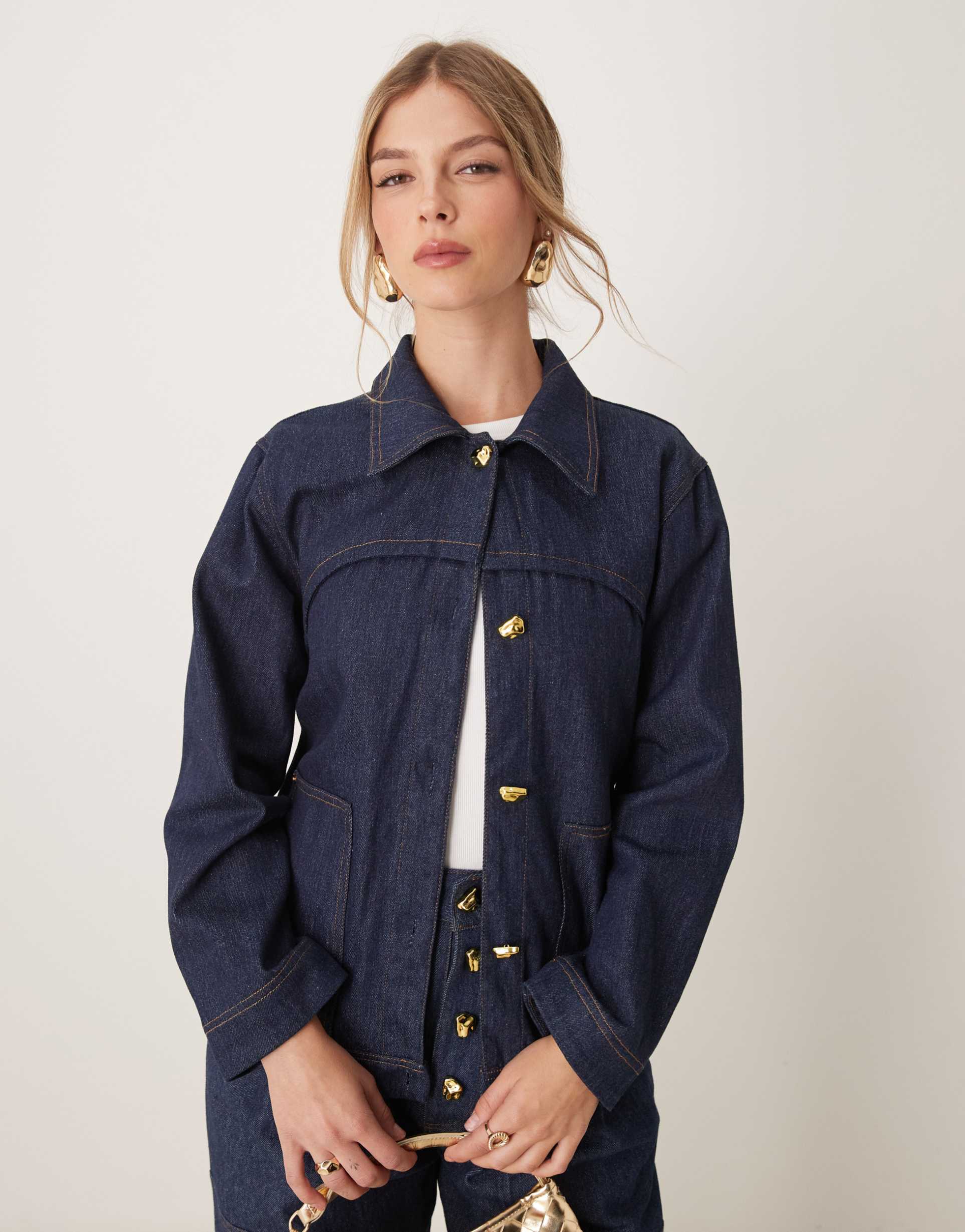ghospell denim drill jacket in indigo blue - part of a set