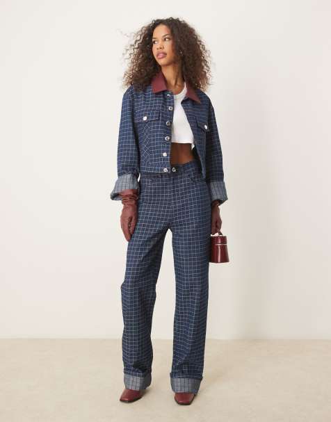 Ghospell denim jeans co-ord in blue check